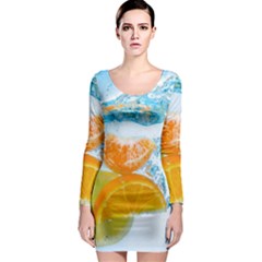 Fruits, Fruit, Lemon, Lime, Mandarin, Water, Orange Long Sleeve Bodycon Dress by nateshop