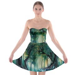 Trees Forest Mystical Forest Background Landscape Nature Strapless Bra Top Dress by Maspions