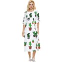 Cactus Plants Background Pattern Seamless Double Cuff Midi Dress View1