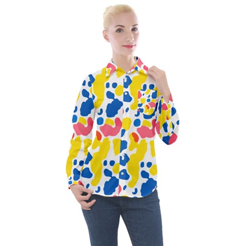 Colored Blots Painting Abstract Art Expression Creation Color Palette Paints Smears Experiments Mode Women s Long Sleeve Pocket Shirt by Maspions