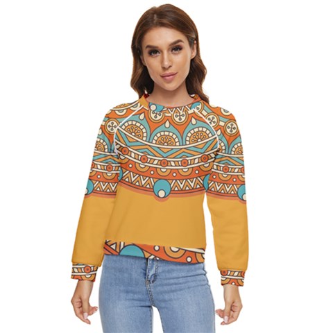 Mandala Orange Women s Long Sleeve Raglan T-shirt by goljakoff