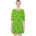 Lime Textures Macro, Tropical Fruits, Citrus Fruits, Green Lemon Texture Quarter Sleeve Pocket Dress View1