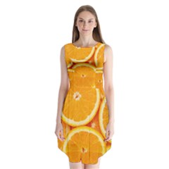 Oranges Textures, Close-up, Tropical Fruits, Citrus Fruits, Fruits Sleeveless Chiffon Dress   by nateshop