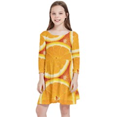 Oranges Textures, Close-up, Tropical Fruits, Citrus Fruits, Fruits Kids  Quarter Sleeve Skater Dress by nateshop