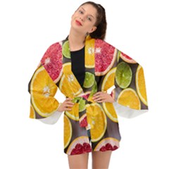 Oranges, Grapefruits, Lemons, Limes, Fruits Long Sleeve Kimono by nateshop