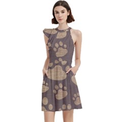 Paws Patterns, Creative, Footprints Patterns Cocktail Party Halter Sleeveless Dress With Pockets by nateshop