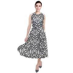 Monochrome Maze Design Print Round Neck Boho Dress by dflcprintsclothing