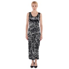 Rebel Life: Typography Black And White Pattern Fitted Maxi Dress by dflcprintsclothing