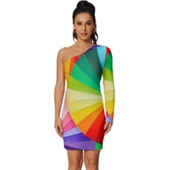 Bring Colors To Your Day Long Sleeve One Shoulder Mini Dress by elizah032470