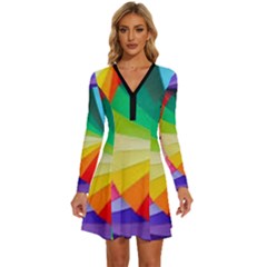 Bring Colors To Your Day Long Sleeve Deep V Mini Dress  by elizah032470