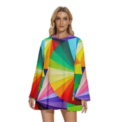 Bring Colors To Your Day Round Neck Long Sleeve Bohemian Style Chiffon Mini Dress by elizah032470