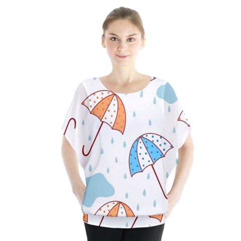 Rain Umbrella Pattern Water Batwing Chiffon Blouse by Maspions