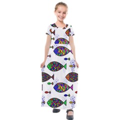 Fish Abstract Colorful Kids  Short Sleeve Maxi Dress by Maspions