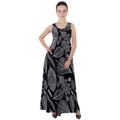 Leaves Flora Black White Nature Empire Waist Velour Maxi Dress by Maspions