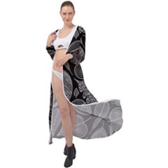 Leaves Flora Black White Nature Maxi Chiffon Beach Wrap by Maspions