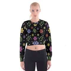 Embroidery Seamless Pattern With Flowers Cropped Sweatshirt by Apen