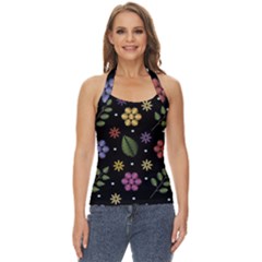 Embroidery Seamless Pattern With Flowers Basic Halter Top by Apen