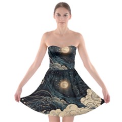 Starry Sky Moon Space Cosmic Galaxy Nature Art Clouds Art Nouveau Abstract Strapless Bra Top Dress by Posterlux