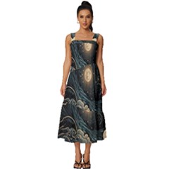 Starry Sky Moon Space Cosmic Galaxy Nature Art Clouds Art Nouveau Abstract Square Neckline Tiered Midi Dress by Posterlux