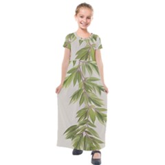 Watercolor Leaves Branch Nature Plant Growing Still Life Botanical Study Kids  Short Sleeve Maxi Dress by Posterlux