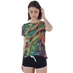 Outdoors Night Setting Scene Forest Woods Light Moonlight Nature Wilderness Leaves Branches Abstract Short Sleeve Open Back T-shirt by Posterlux
