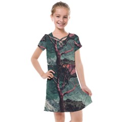 Night Sky Nature Tree Night Landscape Forest Galaxy Fantasy Dark Sky Planet Kids  Cross Web Dress by Posterlux