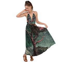 Night Sky Nature Tree Night Landscape Forest Galaxy Fantasy Dark Sky Planet Backless Maxi Beach Dress by Posterlux