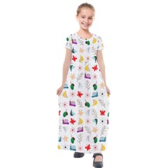 Snails Butterflies Pattern Seamless Kids  Short Sleeve Maxi Dress by Maspions