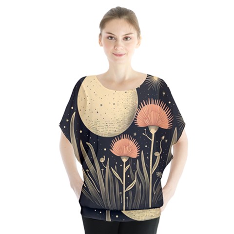 Flowers Space Batwing Chiffon Blouse by Maspions