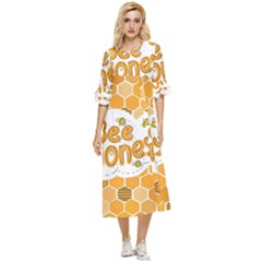 Bee Honey Honeycomb Hexagon Double Cuff Midi Dress by Maspions