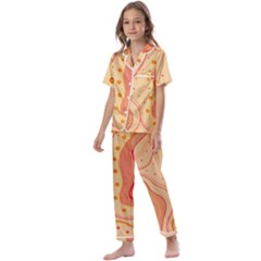 Lines Abstract Colourful Design Kids  Satin Short Sleeve Pajamas Set by Maspions