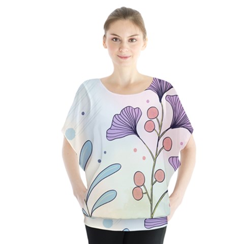 Flower Paint Flora Nature Plant Batwing Chiffon Blouse by Maspions