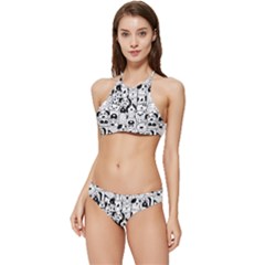 Seamless Pattern With Black White Doodle Dogs Banded Triangle Bikini Set by Grandong