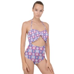 Flower Art Pattern Geometric Scallop Top Cut Out Swimsuit by Maspions