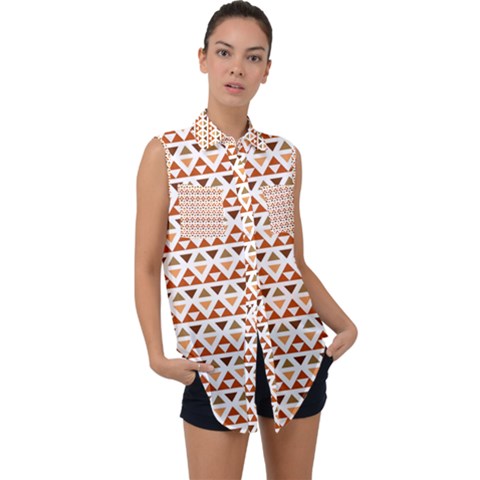 Geometric Tribal Pattern Design Sleeveless Chiffon Button Shirt by Maspions