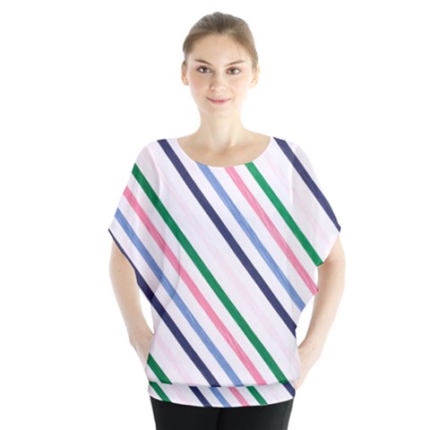 Retro Vintage Stripe Pattern Abstract Batwing Chiffon Blouse by Maspions