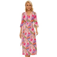 Pink Glowing Flowers Midsummer Wrap Dress by Sparkle