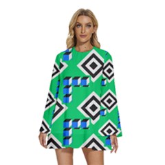 Beauitiful Geometry Round Neck Long Sleeve Bohemian Style Chiffon Mini Dress by Sparkle