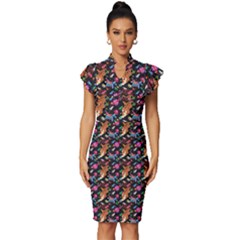 Beautiful Pattern Vintage Frill Sleeve V-neck Bodycon Dress by Sparkle