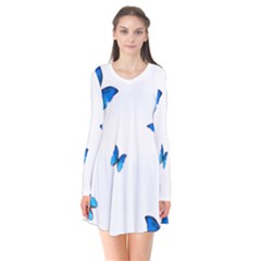 Butterfly-blue-phengaris Long Sleeve V-neck Flare Dress by saad11