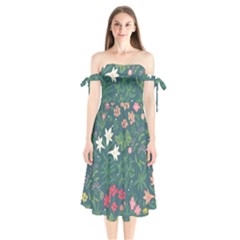 Spring Design  Shoulder Tie Bardot Midi Dress by AlexandrouPrints