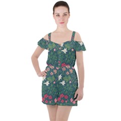 Spring Design  Ruffle Cut Out Chiffon Playsuit by AlexandrouPrints
