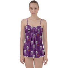 Skull Halloween Pattern Babydoll Tankini Top by Maspions