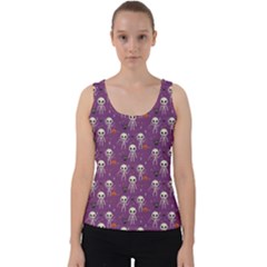 Skull Halloween Pattern Velvet Tank Top by Maspions