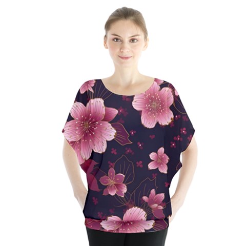 Flower Sakura Bloom Batwing Chiffon Blouse by Maspions