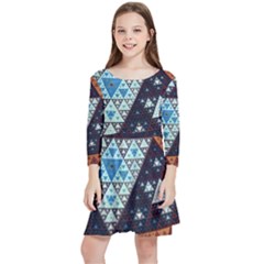 Fractal Triangle Geometric Abstract Pattern Kids  Quarter Sleeve Skater Dress by Cemarart