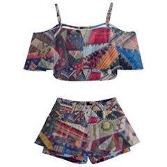 Background Embroidery Pattern Stitches Abstract Kids  Off Shoulder Skirt Bikini by Ket1n9