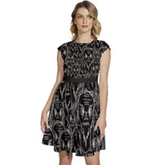 Old Man Monster Motif Black And White Creepy Pattern Cap Sleeve High Waist Dress by dflcprintsclothing