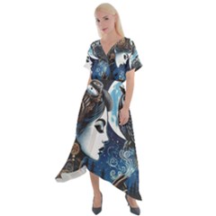 Steampunk Woman With Owl 2 Steampunk Woman With Owl Woman With Owl Strap Cross Front Sharkbite Hem Maxi Dress by CKArtCreations