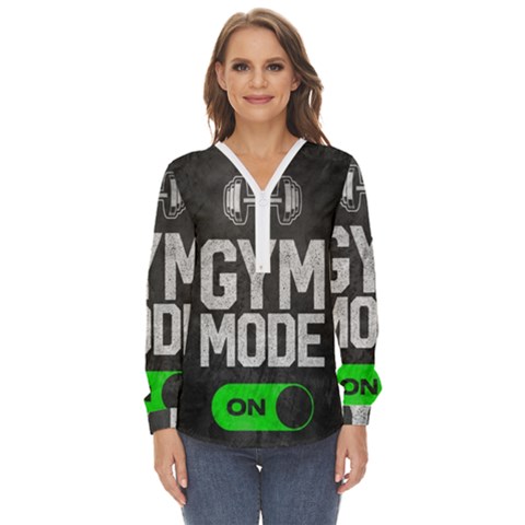 Gym Mode Zip Up Long Sleeve Blouse by Store67